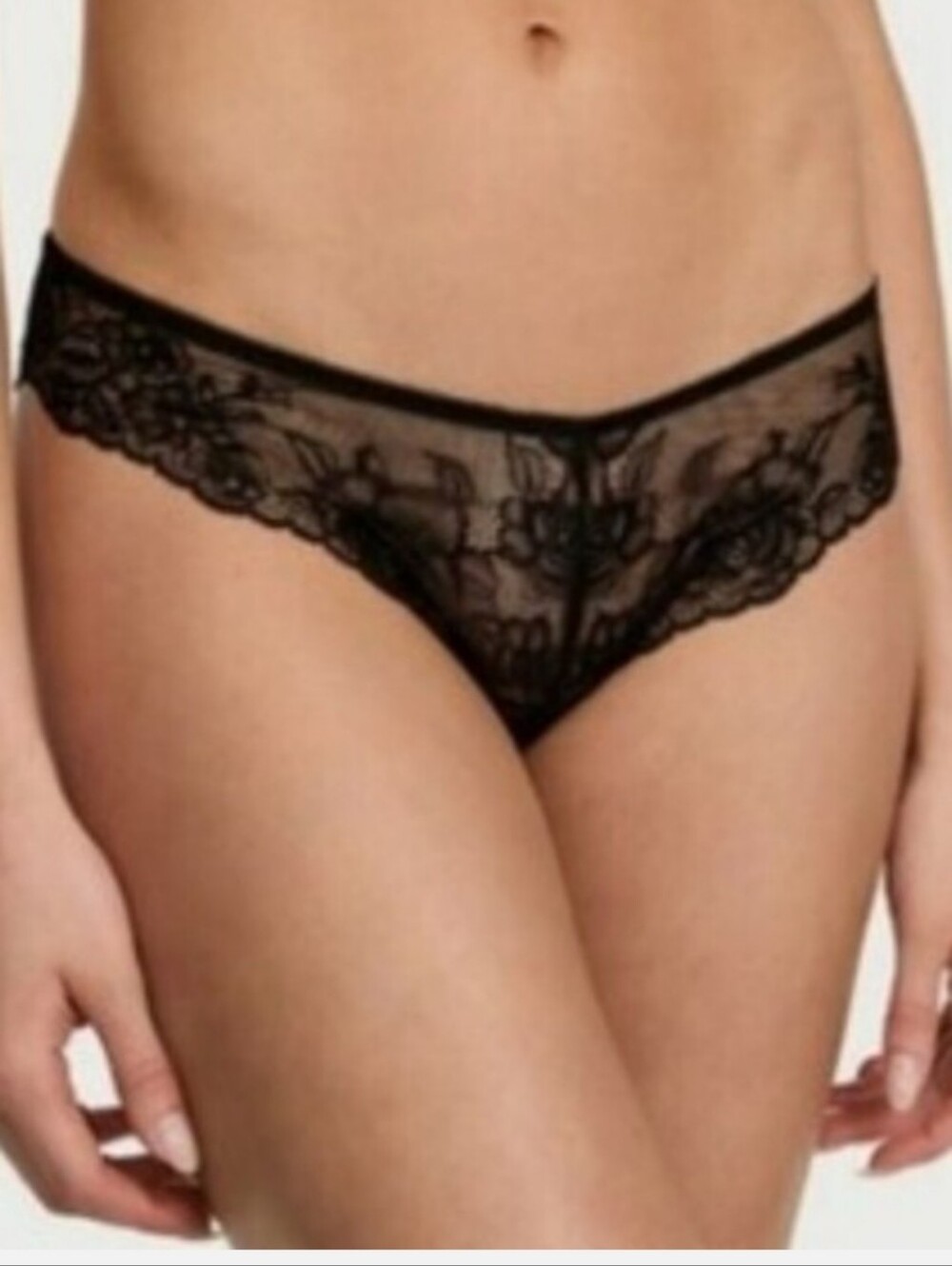 Victoria's Secret Very Sexy Black Rose Lace Tanga Panty BLACK LARGE